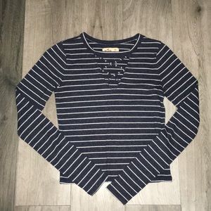 Hollister navy blue and white striped long sleeve